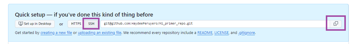 SSH link para clonar el repositorio